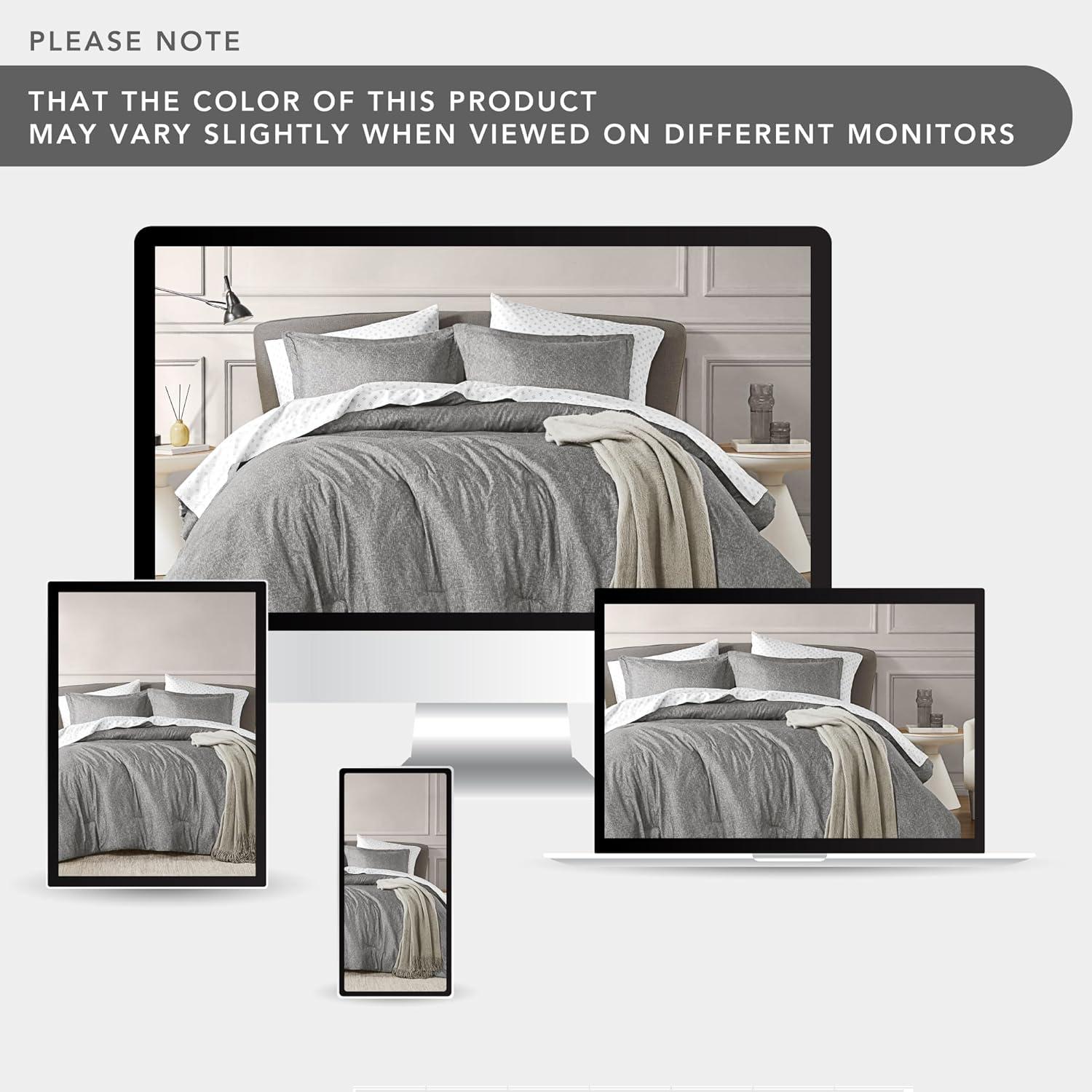 Lightweight Grey Comforter for Queen Size and Full Size Bed, Modern Chambray Bedding Set, Including 1 Comforter and 2 Pillow Shams