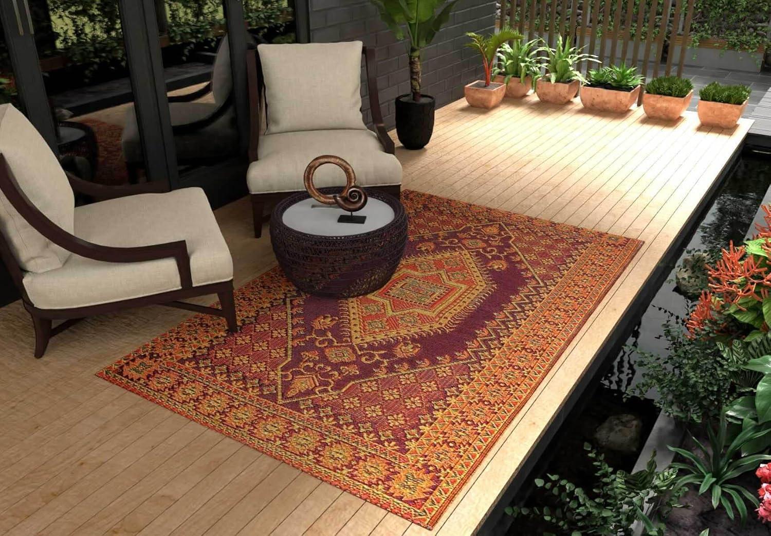 Mad Mats Oriental Turkish Polypropylene Rug Reversible Rust Outdoor, UV Resistant, 100% Recycled Material