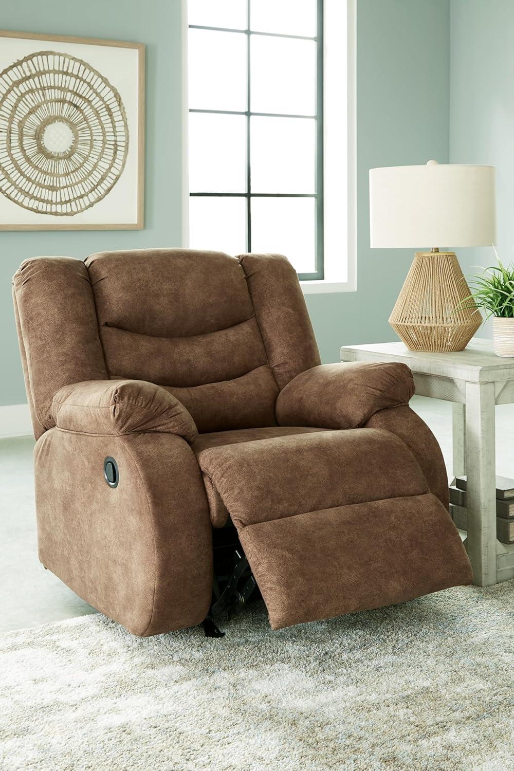 Contemporary Warm Brown Faux Leather Metal Recliner Chair