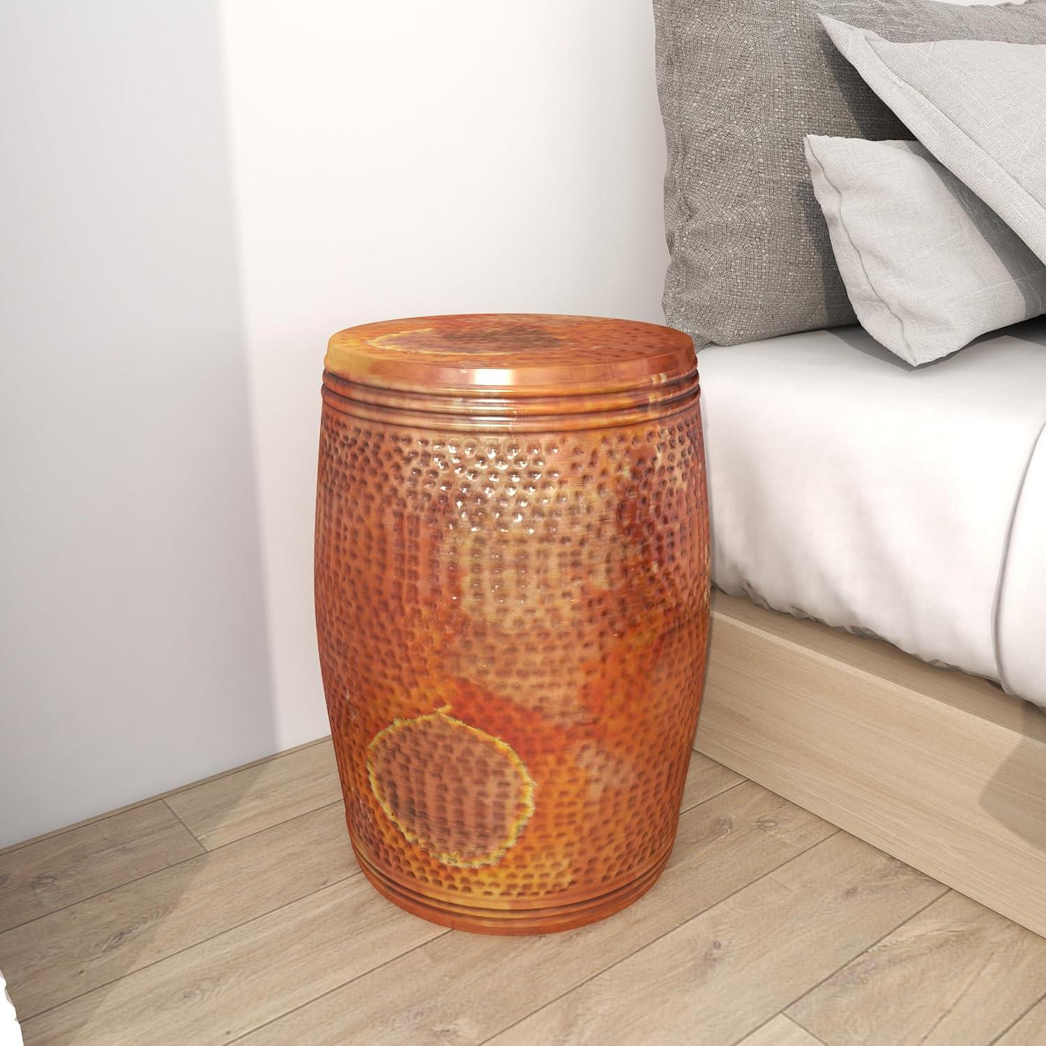 Metal Drum Copper Colored Accent Table - Olivia & May: Hammered Aluminum, Indoor Use, Fully Assembled