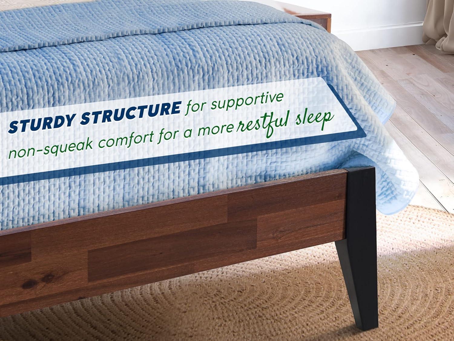Acacia Emery 2-Pcs Bedroom Set – Solid Wood Platform Bed Frame & Matching Nightstand, Mid-Century Modern Farmhouse, 800 lbs Capacity, No Box Spring Needed