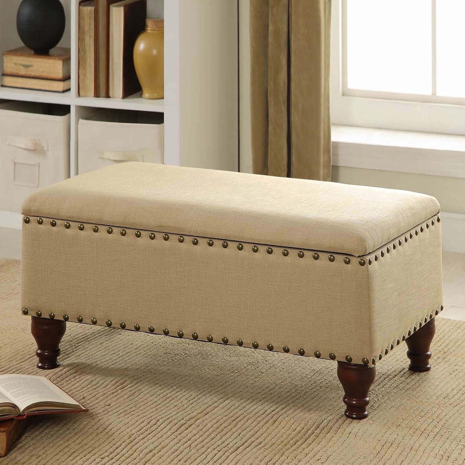 Large Rectangle Storage Bench with Nailhead Trim - HomePop