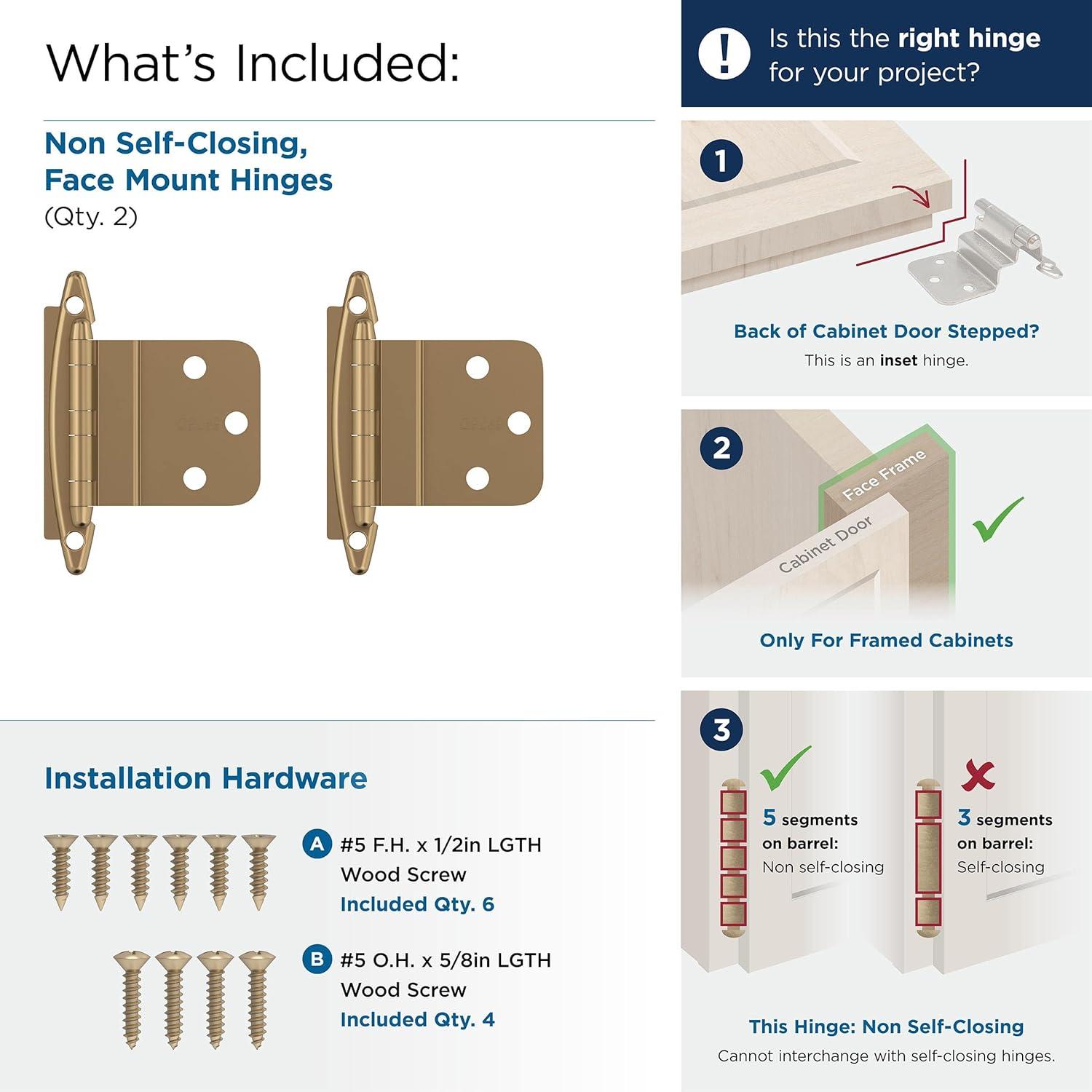 Amerock BPR3417CZ | Cabinet Hinge | 3/8 in (10 mm) Inset Non-Self Closing Face Mount | Champagne Bronze | Kitchen Cabinet Door Hinge | 1 Pair/2 Pack | Functional Hardware