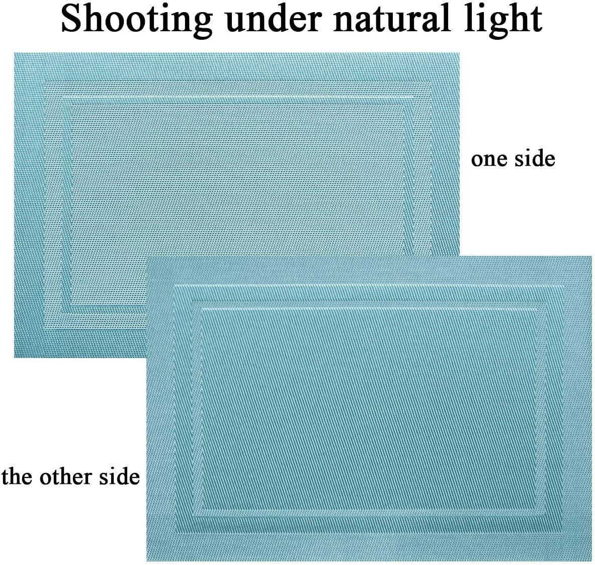 pigchcy Placemats, Heat Insulation Non Slip Plastic Placemats, Washable Easy to Clean Woven Vinyl Kitchen Stain Resistant Placemats for Dining Table Set of 6 (Sky Blue)