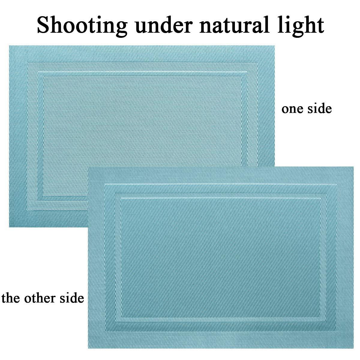 PIGCHCY Heat Insulation Non Slip Plastic Placemats,Washable Easy to Clean Woven Vinyl Kitchen Stain Resistant Placemats for Dining Table Set of 6 (Sky Blue)