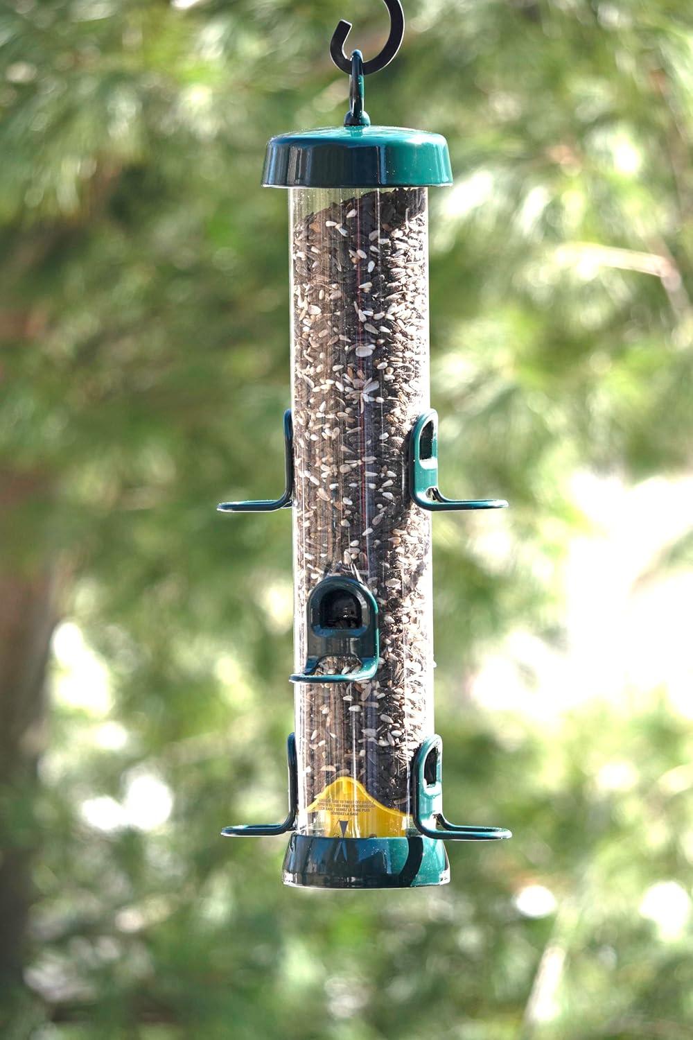 Green Metal and Plastic Squirrel Resistant Tube Bird Feeder