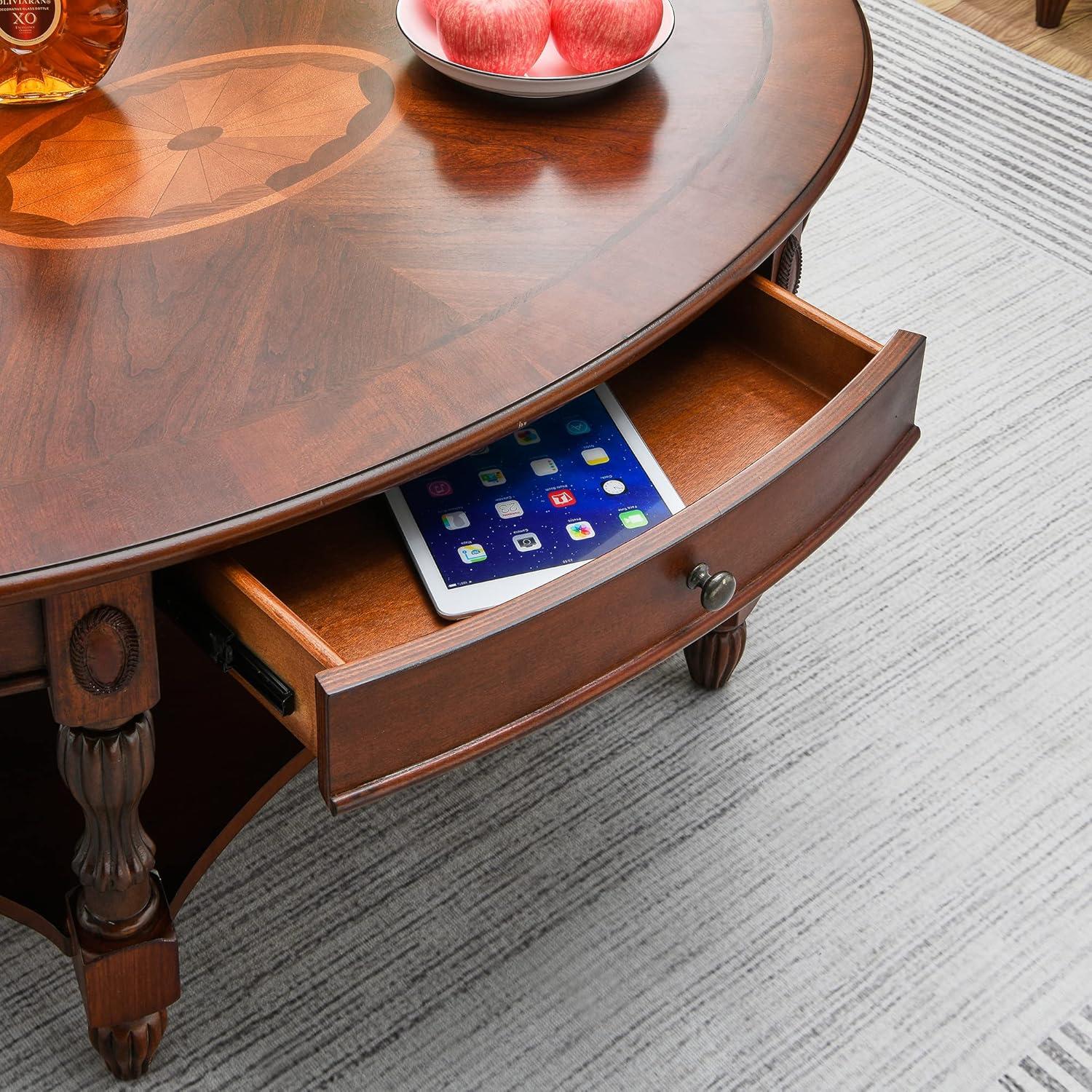 Solid Wood Coffee Table Console Table with Storage Drawer With drawers Coffee Table Wood, Cherry Coffee Tables