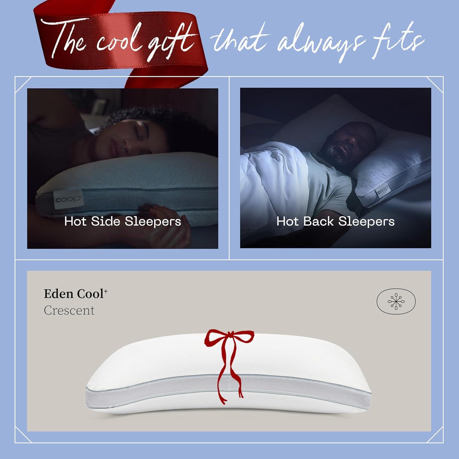 Coop Home Goods The Eden Cool+ Crescent Adjustable Pillow, King Size Plus Memory Foam with Cooling Gel, Neck Support, Back or Side Sleeper Pillow