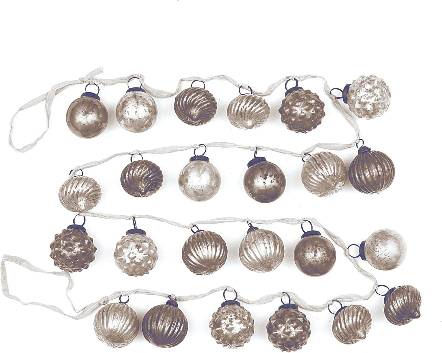 Embossed Mercury Glass Ornament Garland with Fabric String