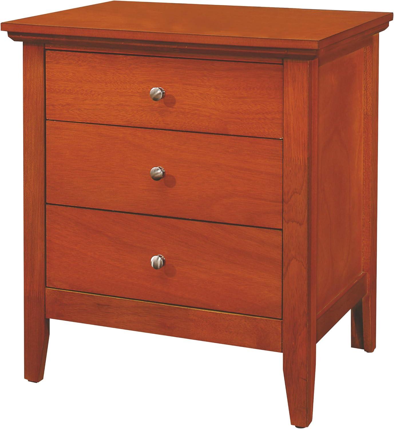 Oak Veneer 3-Drawer Rectangular Nightstand with Nickel Handles