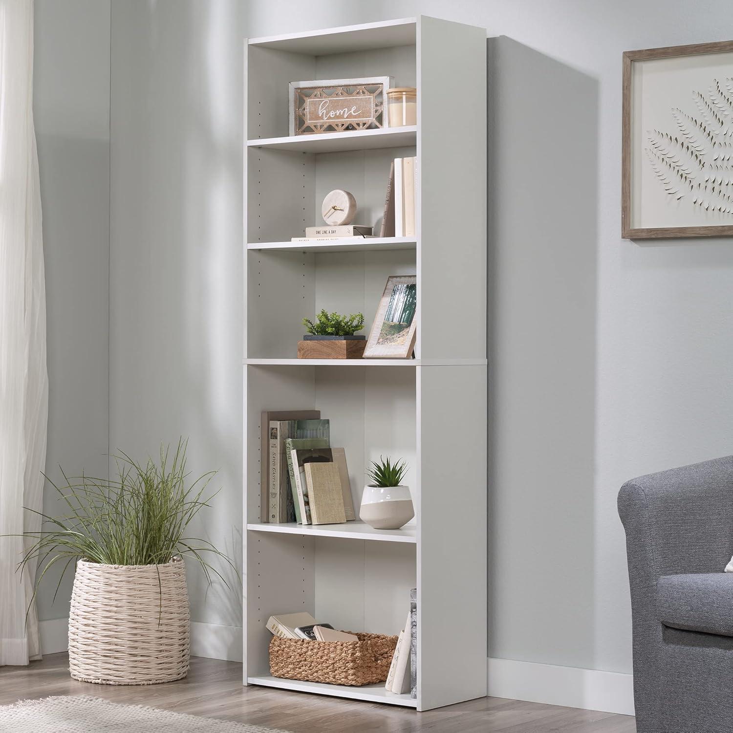 Soft White Adjustable 5-Shelf Wood Bookcase