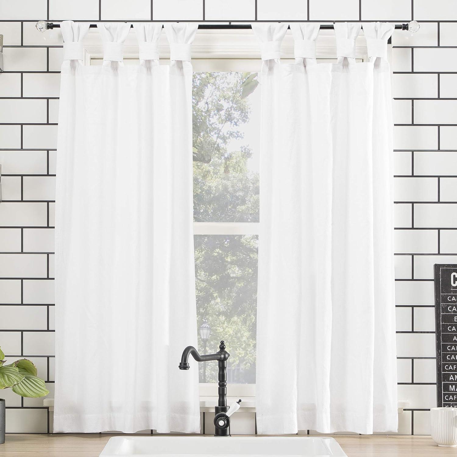 White Cotton Twist Tab Light-Filtering Kitchen Curtain Tiers