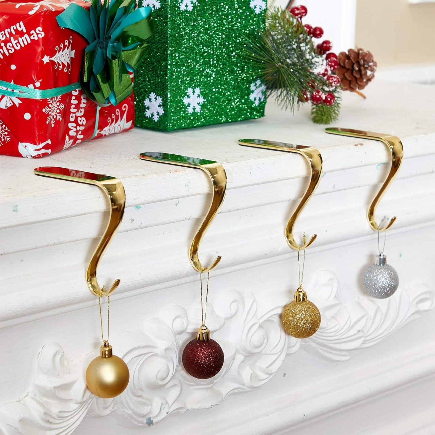 Gold Metal Christmas Stocking Holders Set of 4