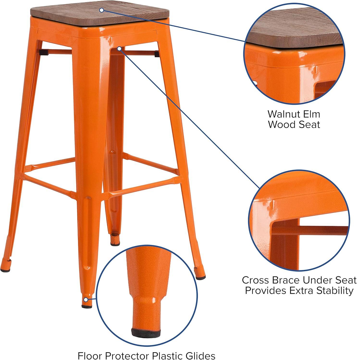 Margherite 30" High Backless Metal Barstool with Square Wood Seat