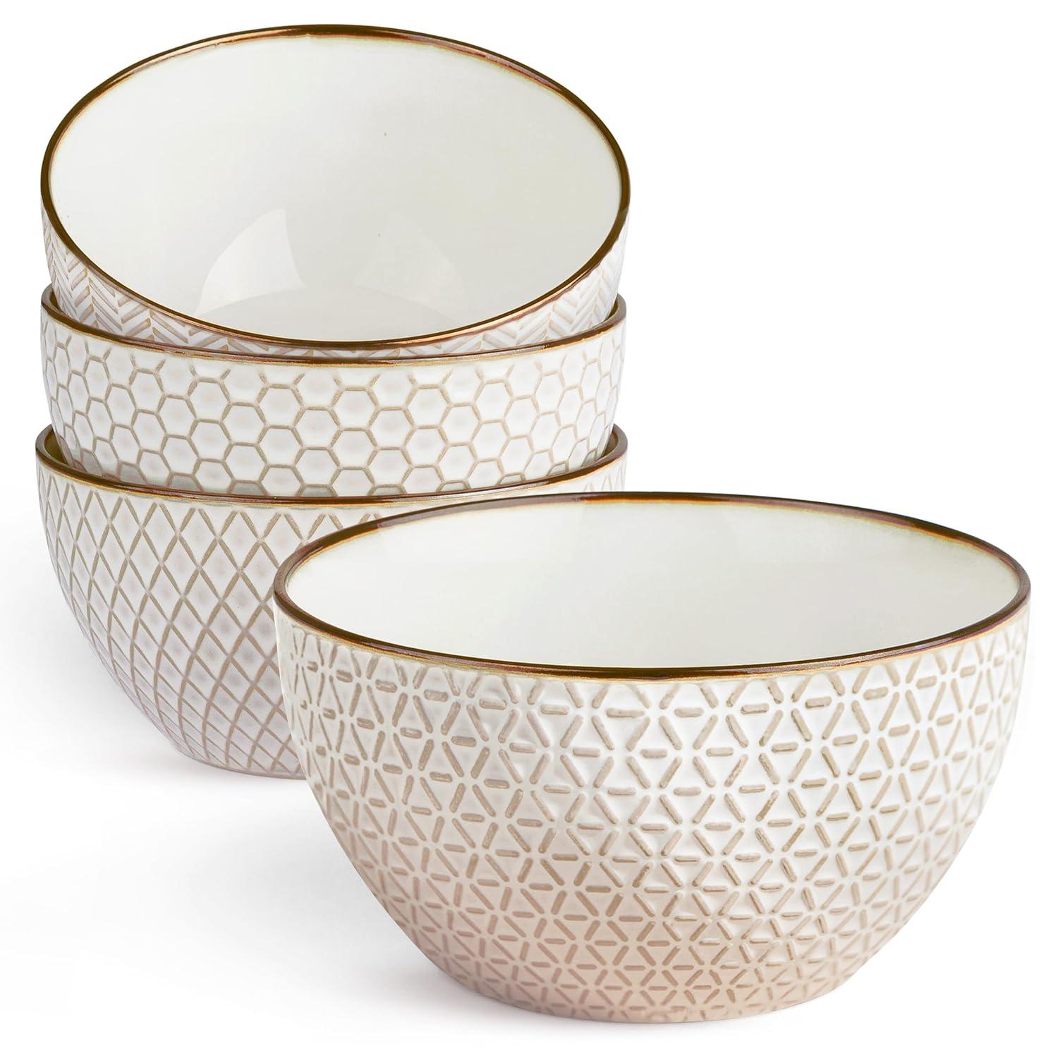 Kook Ceramic Cereal Bowls, 22 oz, Set of 4, Narbonne Collection