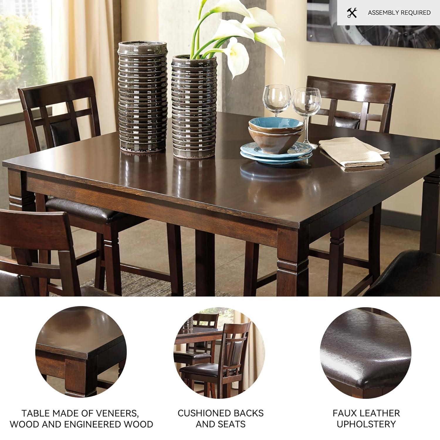 Bennox Counter Height Dining Table Set Brown: Faux Leather Stools, 5-Piece - Signature Design by Ashley
