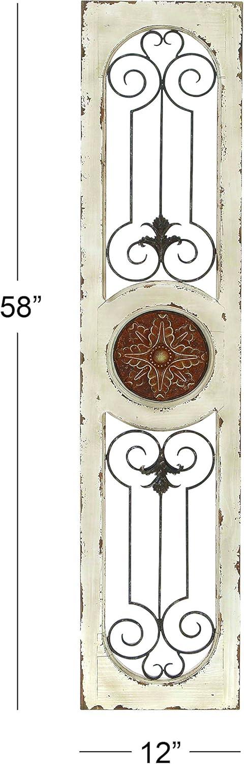 White Distressed Wood and Metal Scroll Wall Panel