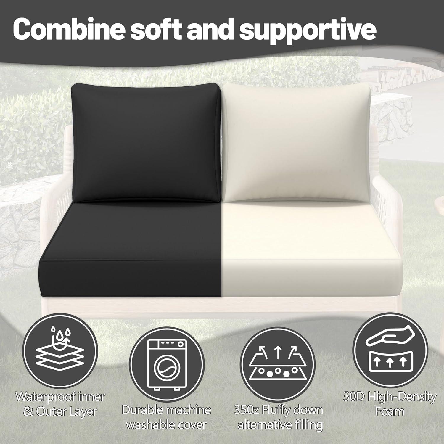 Outdoor Loveseat Cushion Set 46 X 26 Inch Water Repellent & Fadeness Patio Furniture Cushions,Removable Outdoor Couch Cushions with Hidden Zipper & Adjustment Staps for Couch, Bench, and Swing