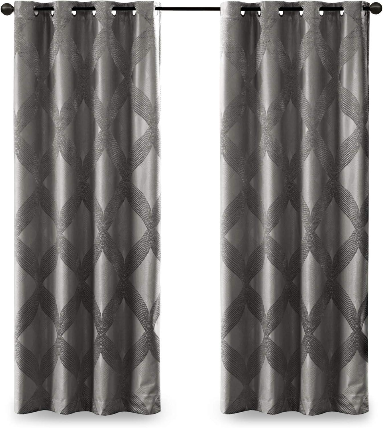 Madison Park Bentley Ogee Knitted Jacquard Geometric Total Blackout Single Curtain Panel