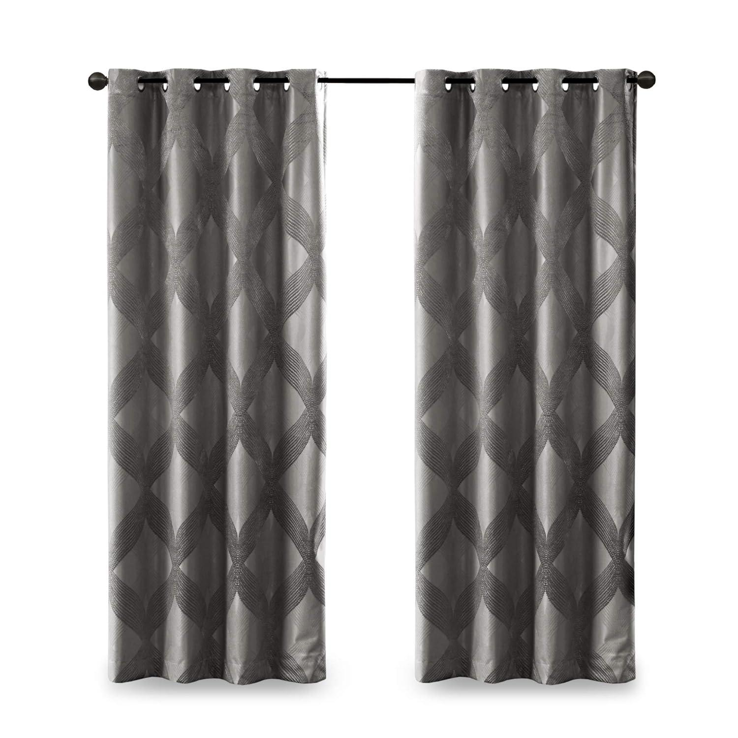Madison Park Bentley Ogee Knitted Jacquard Geometric Total Blackout Single Curtain Panel