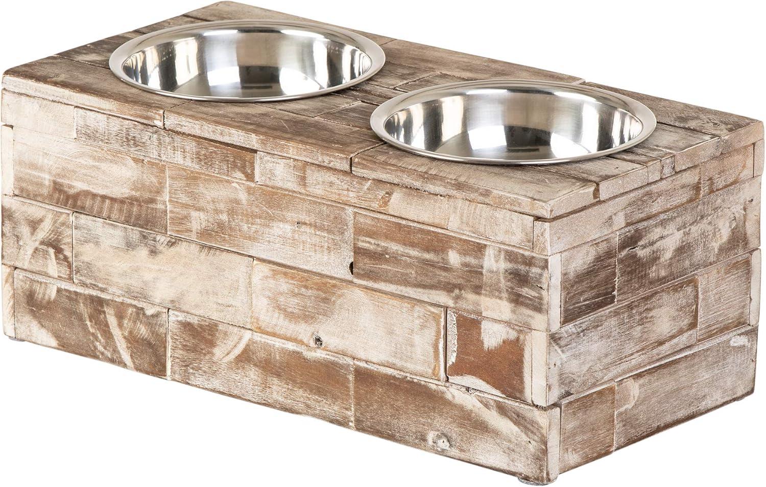 Huntley Pet Elevated Dog and Cat Double Bowl Feeder Stainless Steel Bowls (Berjen, Large)