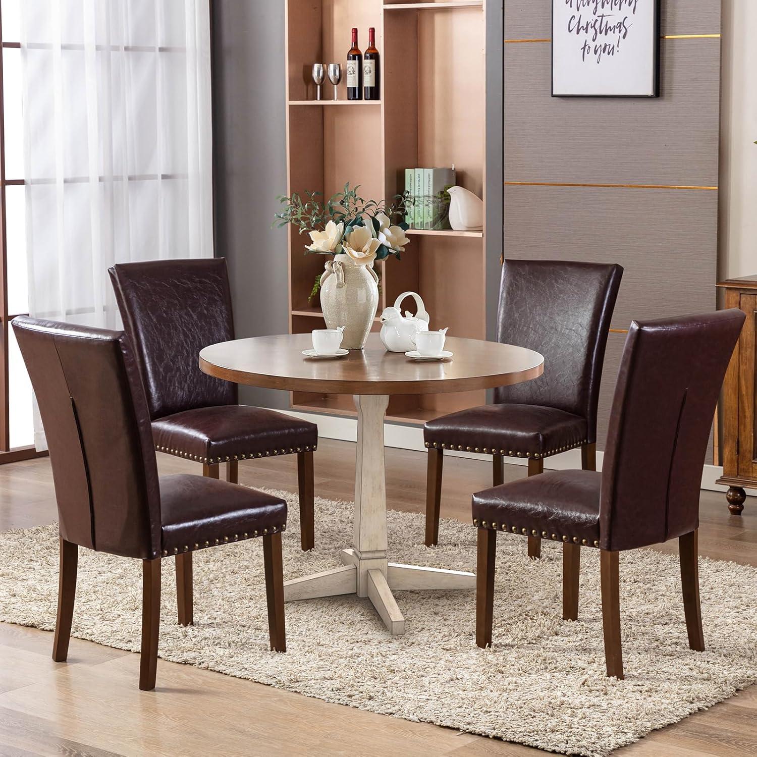 Dark Brown Faux Leather Upholstered Parsons Side Chair Set