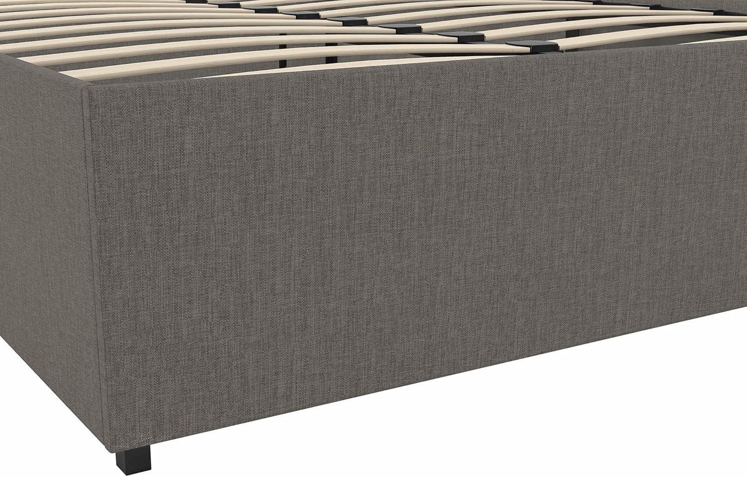 Full Grey Linen Upholstered Platform Bed with Storage Drawers