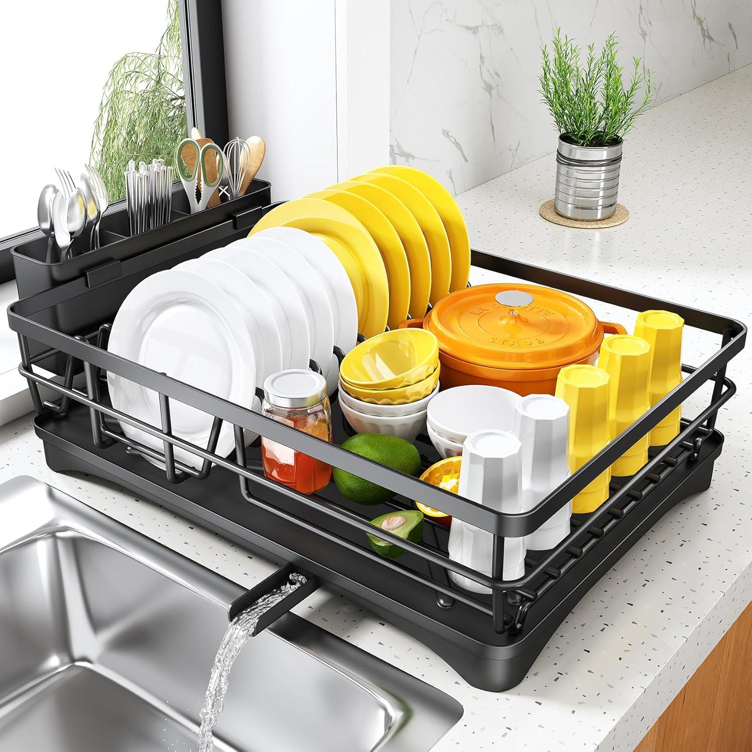 BEACHWATER POOL & SPA, LLC Dish Drying Rack For Kitchen Counter - Large Dish Rack With Drainboard, Rustproof Dish Drainer With Utensil Holder For Sink