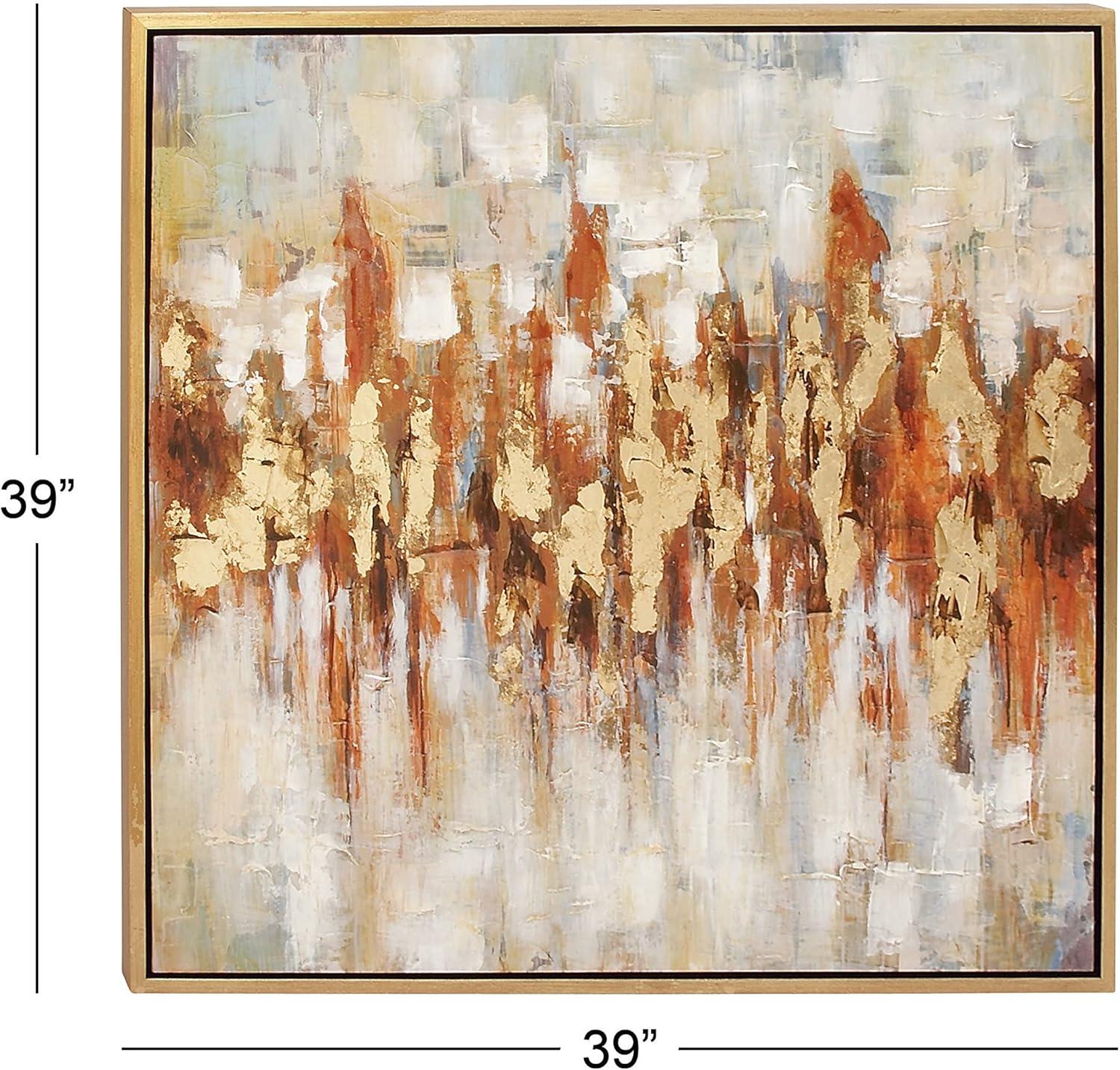 Canvas Abstract Framed Wall Art with Gold Frame Gold - Olivia & May: Elegant Decor, Vertical Orientation, Sawtooth Hanging
