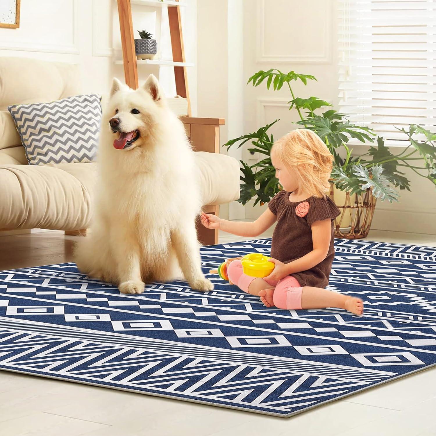 Union Rustic Soft Area Rug, Anti Slip, Washable, Pet Friendly, Boho Modern Carpet for Living Room Bedroom