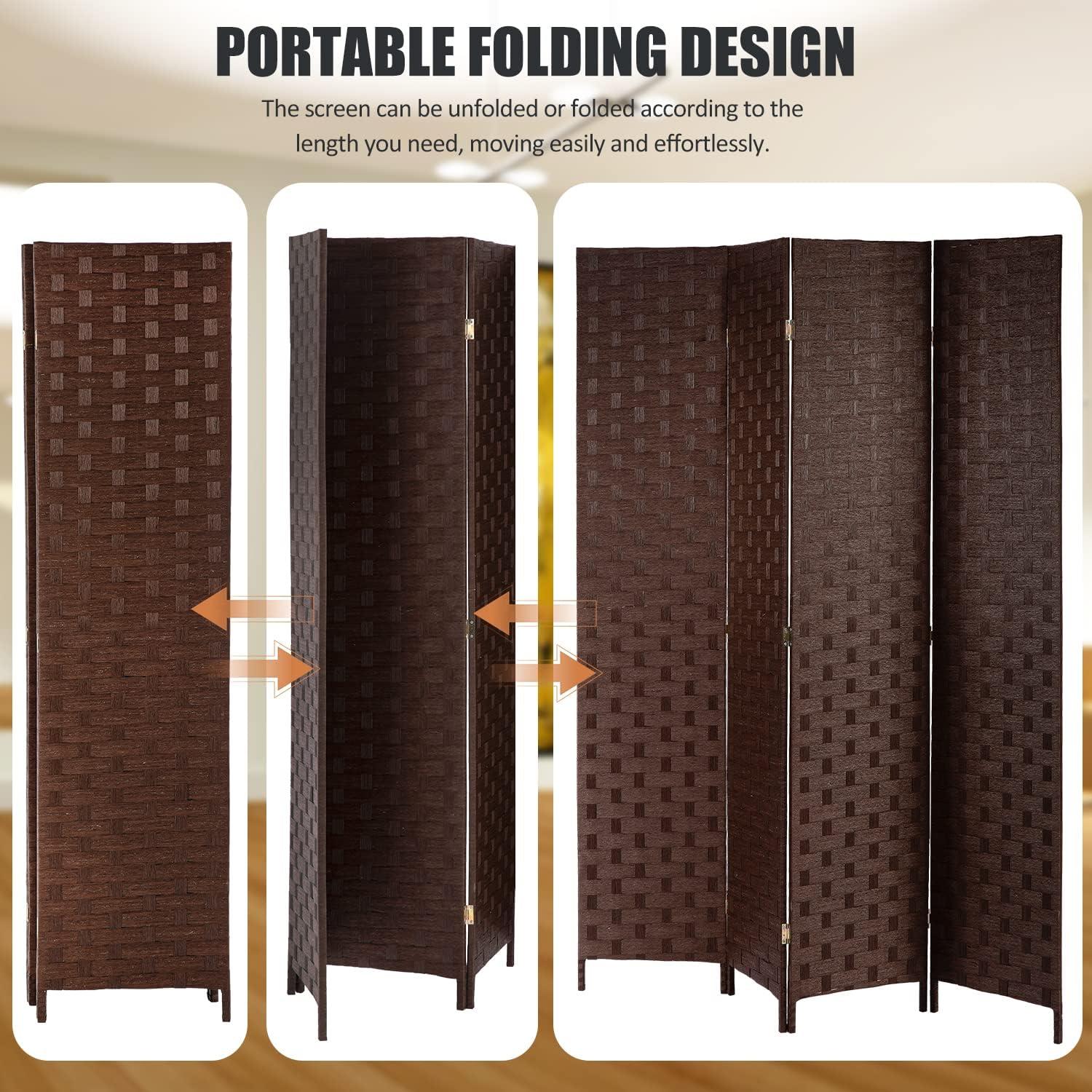 FDW 4 Panel Folding Privacy Room Divider Screen, 70" Tall, Brown