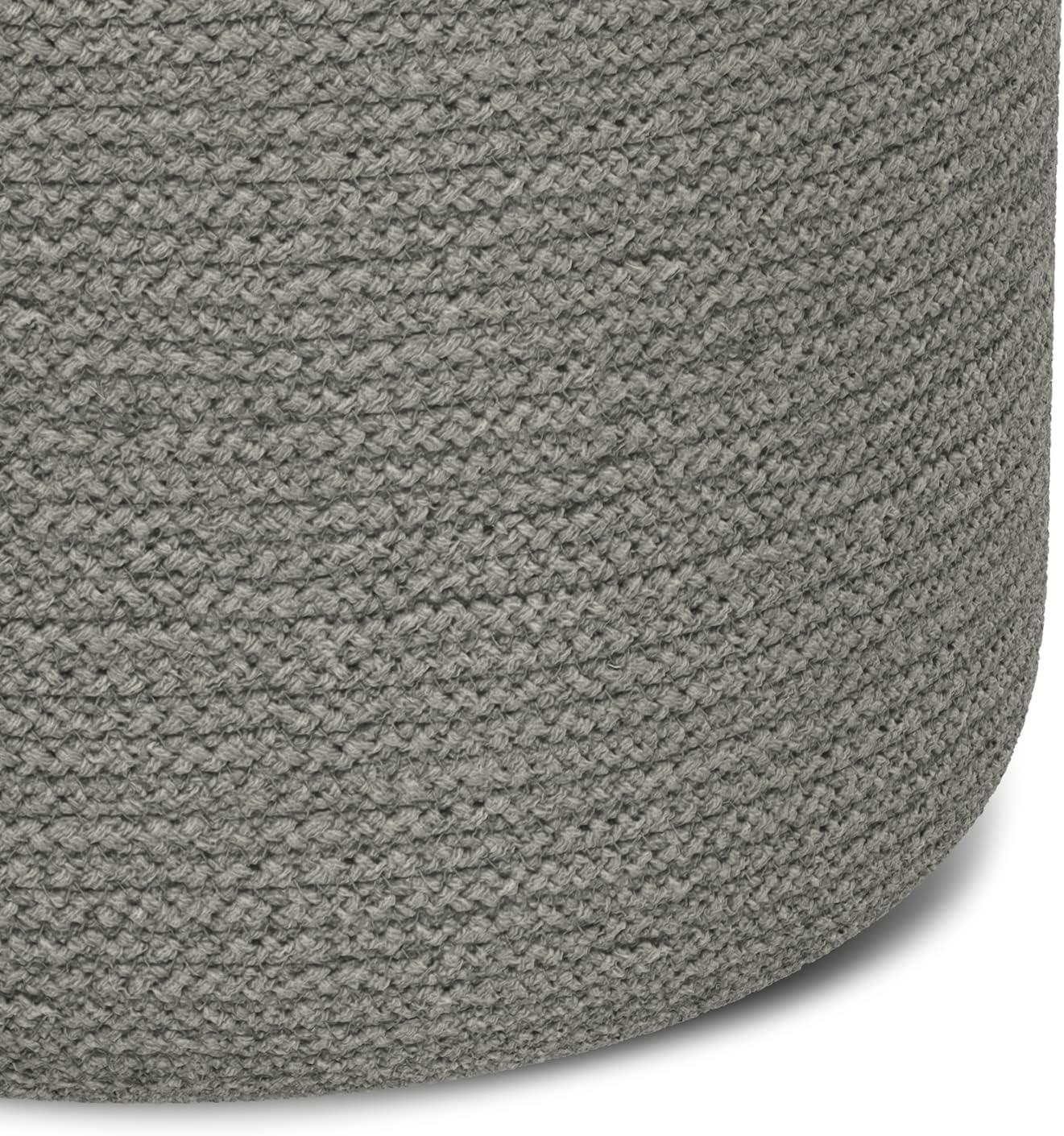 SIMPLIHOME Serena Contemporary Round Braided Pouf in Dove Grey Cotton for the Living Room, Bedroom and Kids Room