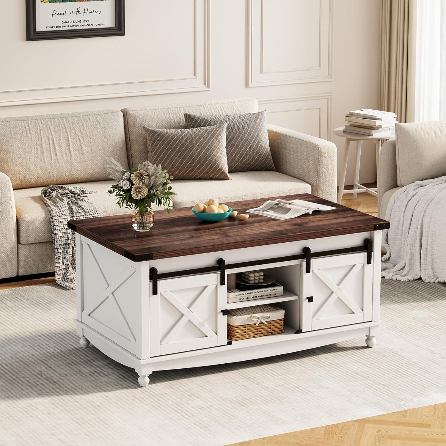 Dextrus 48" Farmhouse Lift Top Coffee Table with Sliding Barn Door