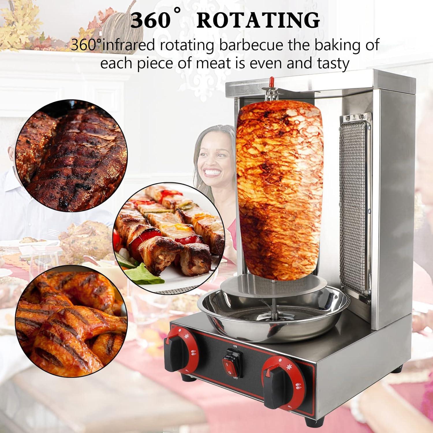 TOPTENG 110V 2000W Commercial Electric Vertical Gas Shawarma Broiler Machine Spinning Doner Kebab Gyro Grill Machine, Rotisserie Doner Kebab Gyro Grill Device for Restaurant Dinner Home Kitchen
