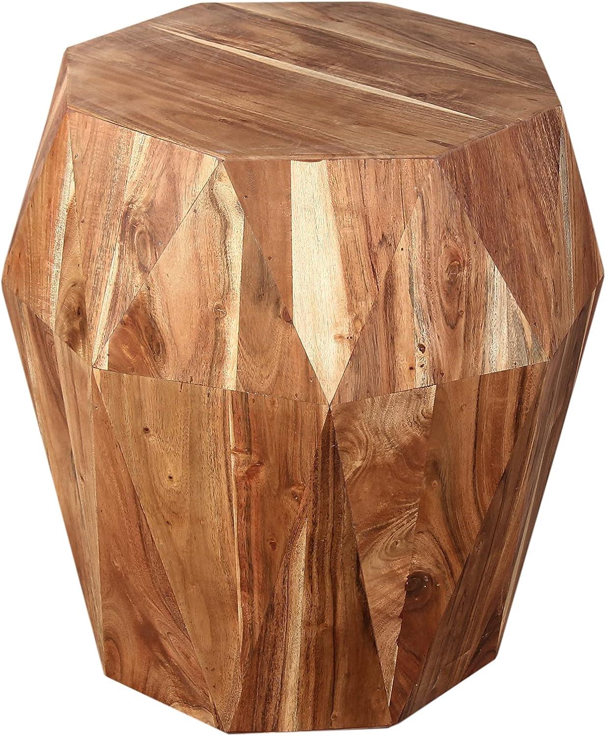 The Urban Port UPT-238449 21.5 in. Faceted Handcrafted Mango Wood Side End Table with Octagonal Top, Natural Brown