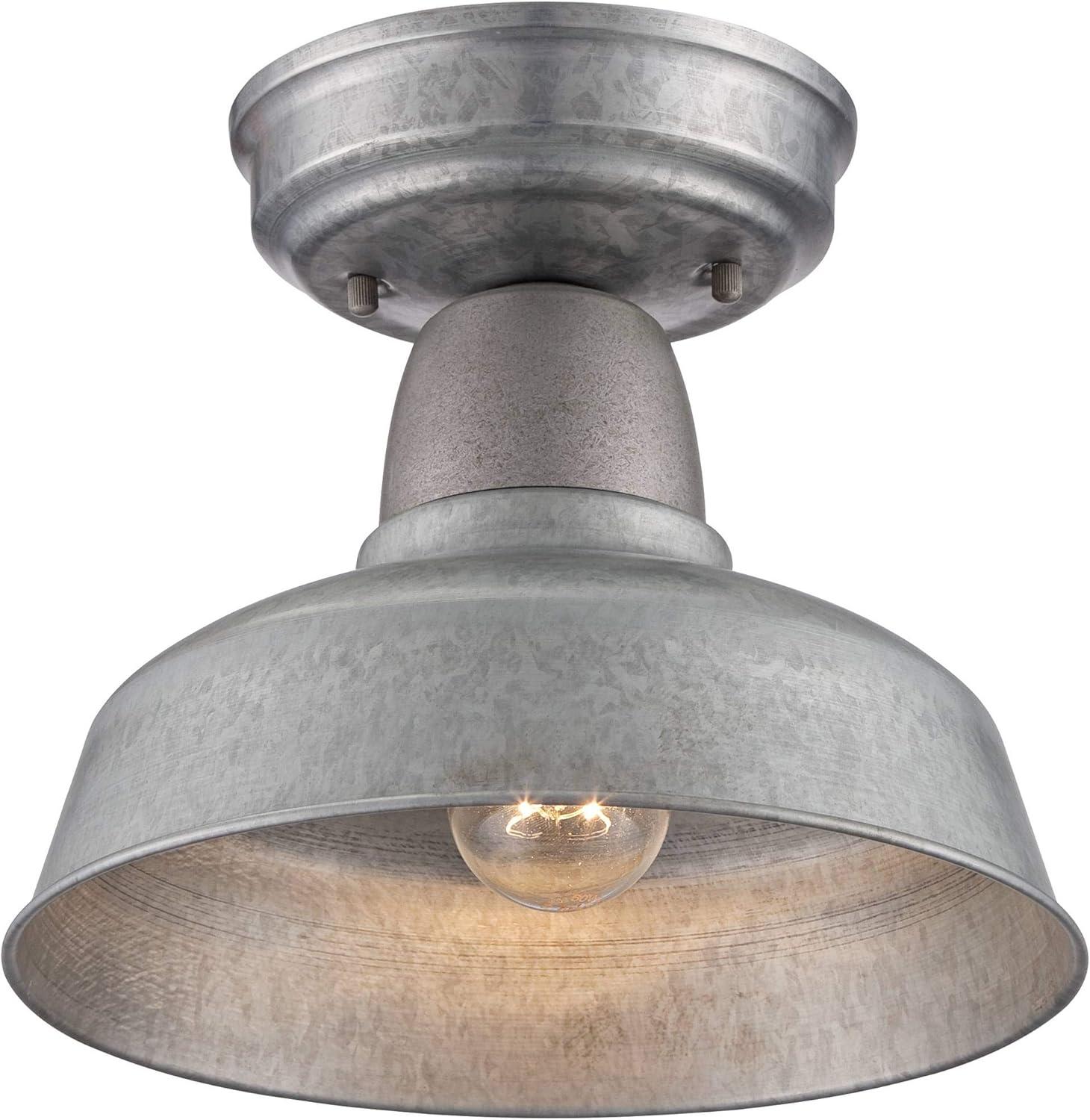 John Timberland Urban Barn Rustic Industrial Farmhouse Semi Flush Mount Outdoor Ceiling Light Galvanized Metal 8 3/4" for Post Exterior Barn Deck Yard