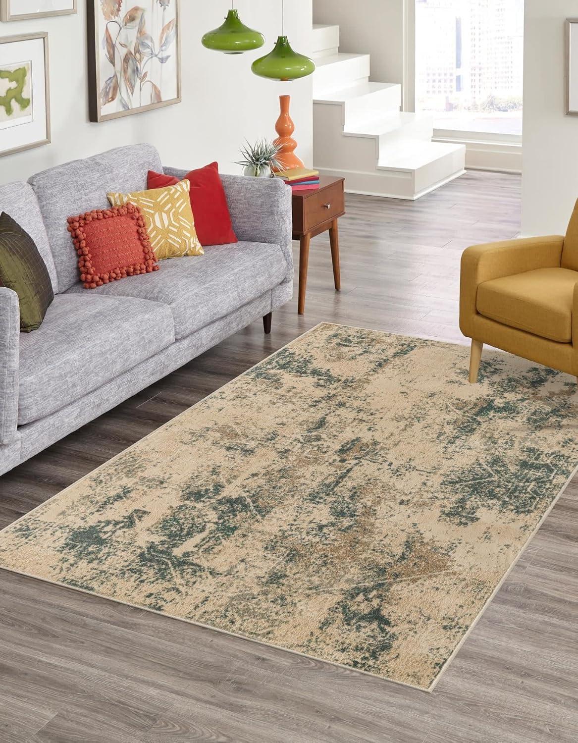 Rectangular Gray Abstract Synthetic Stain-Resistant Area Rug