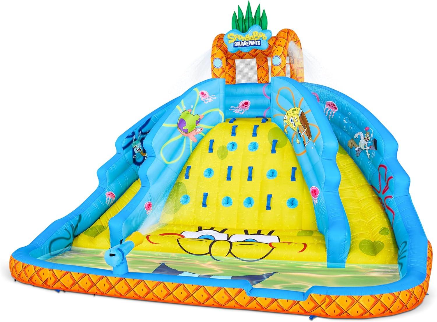 Sunny & Fun SpongeBob Ultra Climber Inflatable Water Slide with Climbing Wall, Two Slides & More!