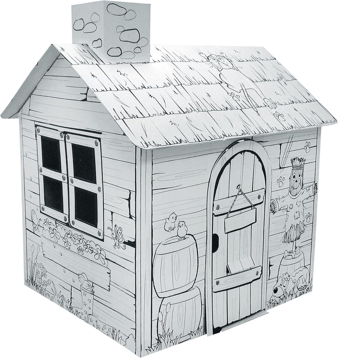 Adventure Awaits Kids Cardboard Farm Playhouse with Chimney