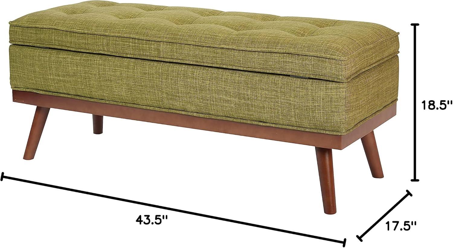 Katheryn Storage Bench Green - OSP Home Furnishings: Mid-Century Modern Ottoman, Plywood Frame, Polyester Upholstery