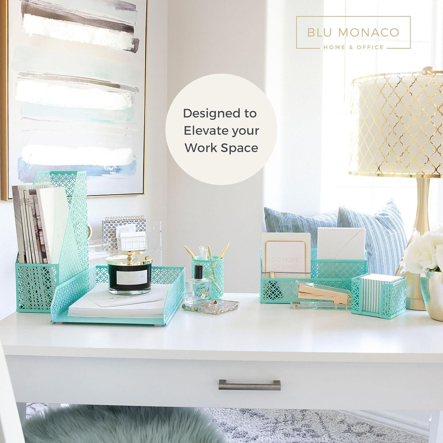 Blu Monaco Aqua 6 Piece Cute Desk Organizer Set - Desk Organizers and Accessories for Women - Cute Office Desk Accessories - Desktop Organization