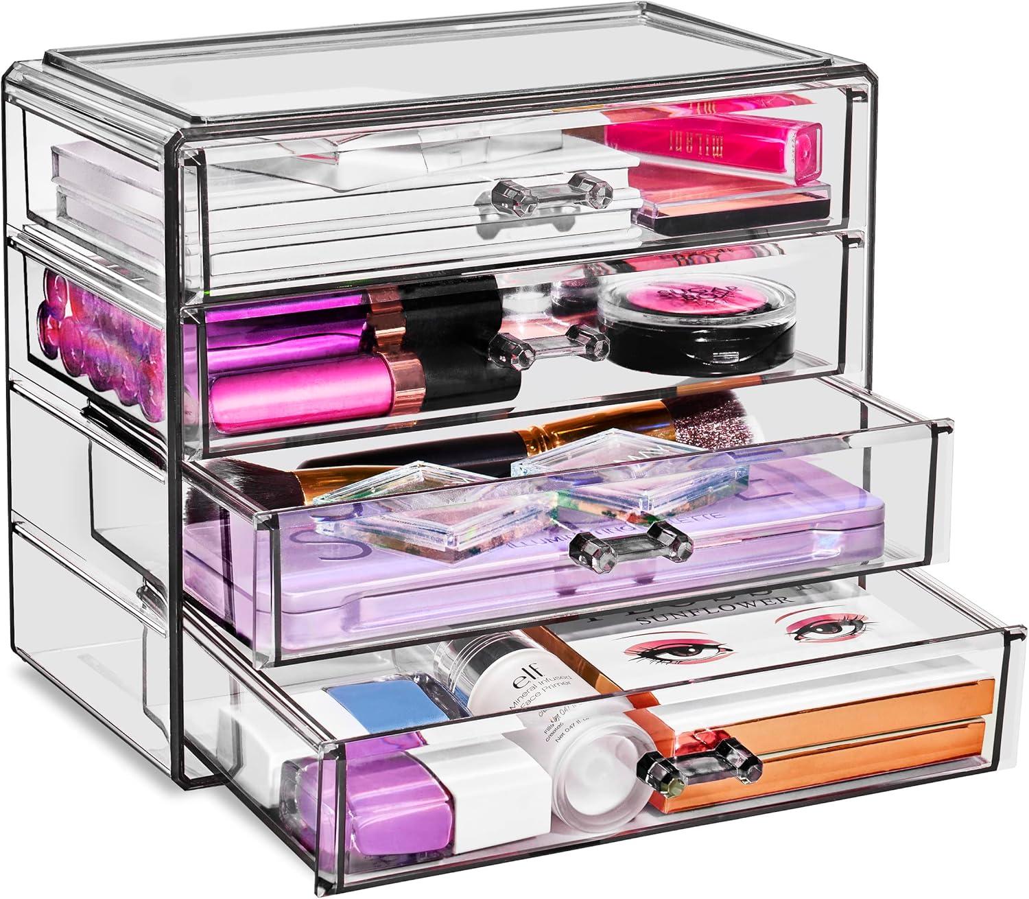 Sorbus 4 Drawer Acrylic Makeup Organizer and Storage for Cosmetics, Jewelry, and more Clear Makeup Organizer for Vanity, College Dorm (Black)