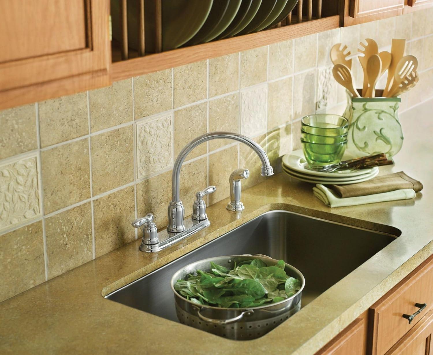 Moen Caldwell Two Handle Chrome Kitchen Faucet Side Sprayer Included