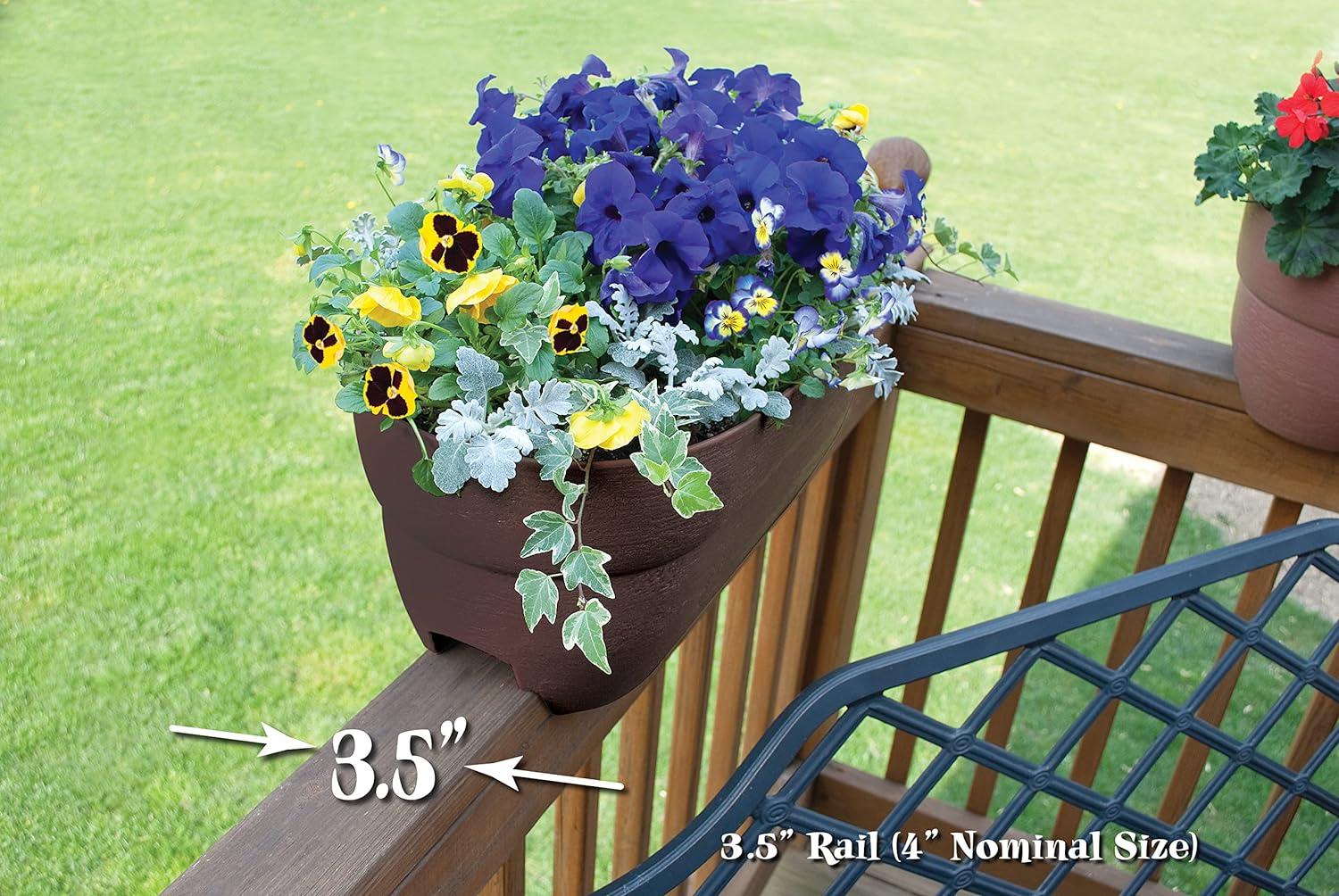 Bloomers 24" Brown Resin Railing Planter with Drainage Holes