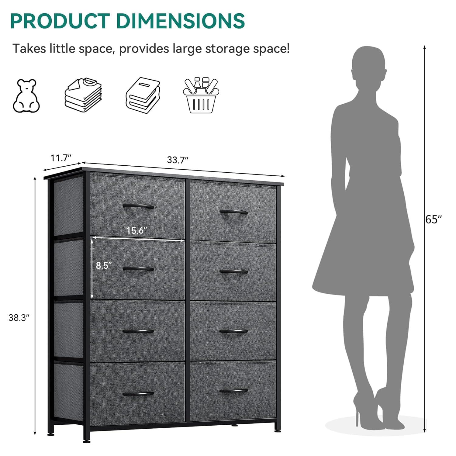 DWVO Dresser for Bedroom, Fabric Dresser with 8 Drawers, Tall Dresser, Chest of Drawers for Closet, Living Room