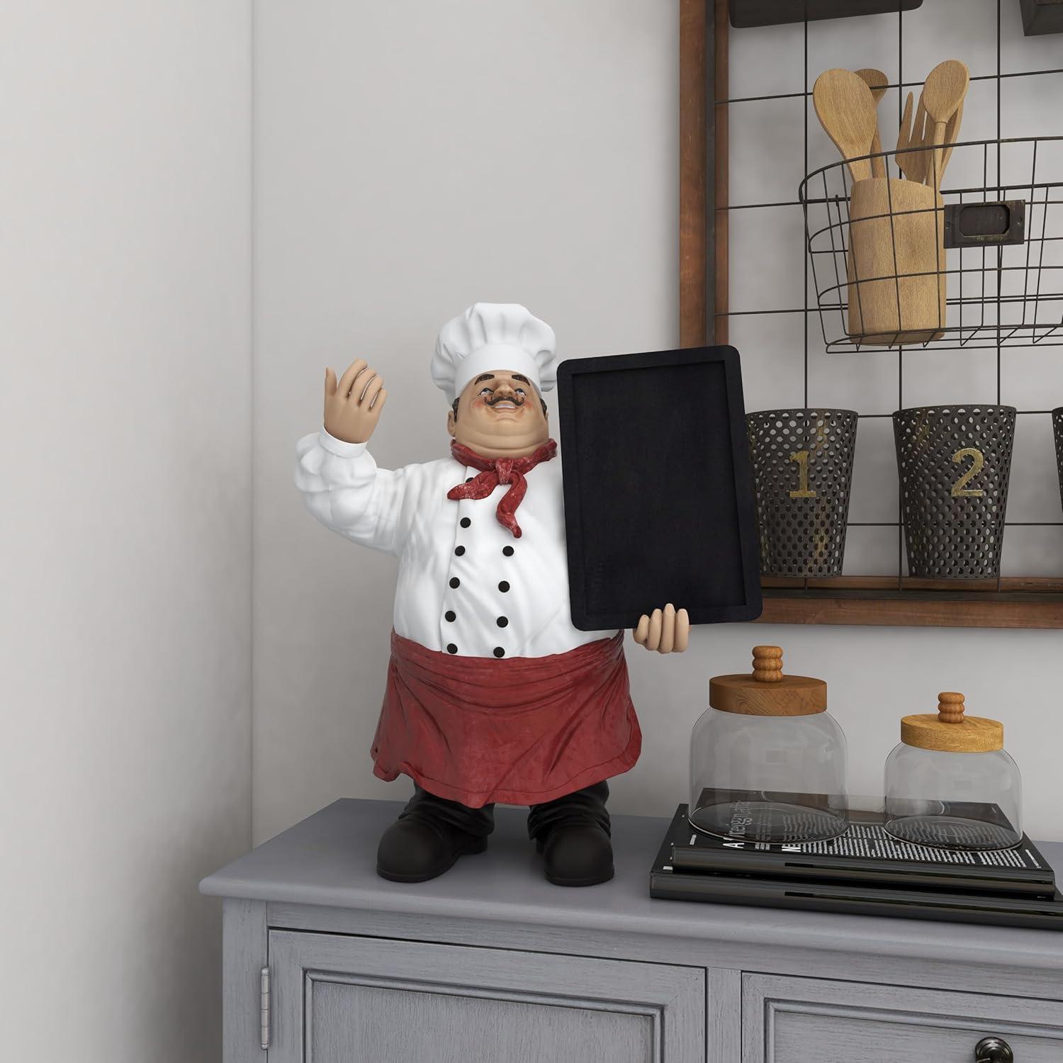 15" x 19" Multi Colored Polystone Chef Sculpture with Chalkboard, by DecMode