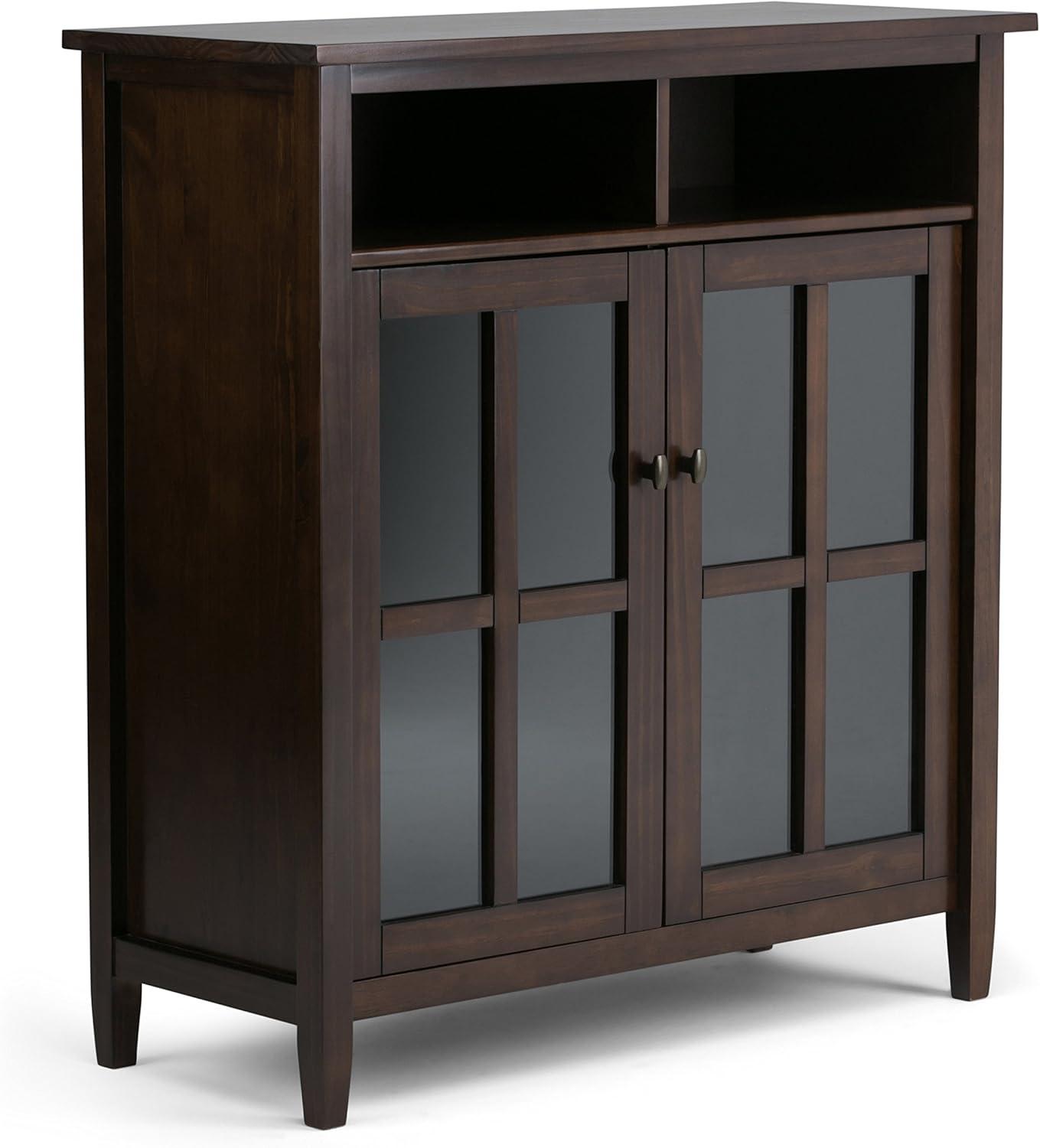 Rustic Tobacco Brown Hardwood Floor-Standing Cupboard with Tempered Glass