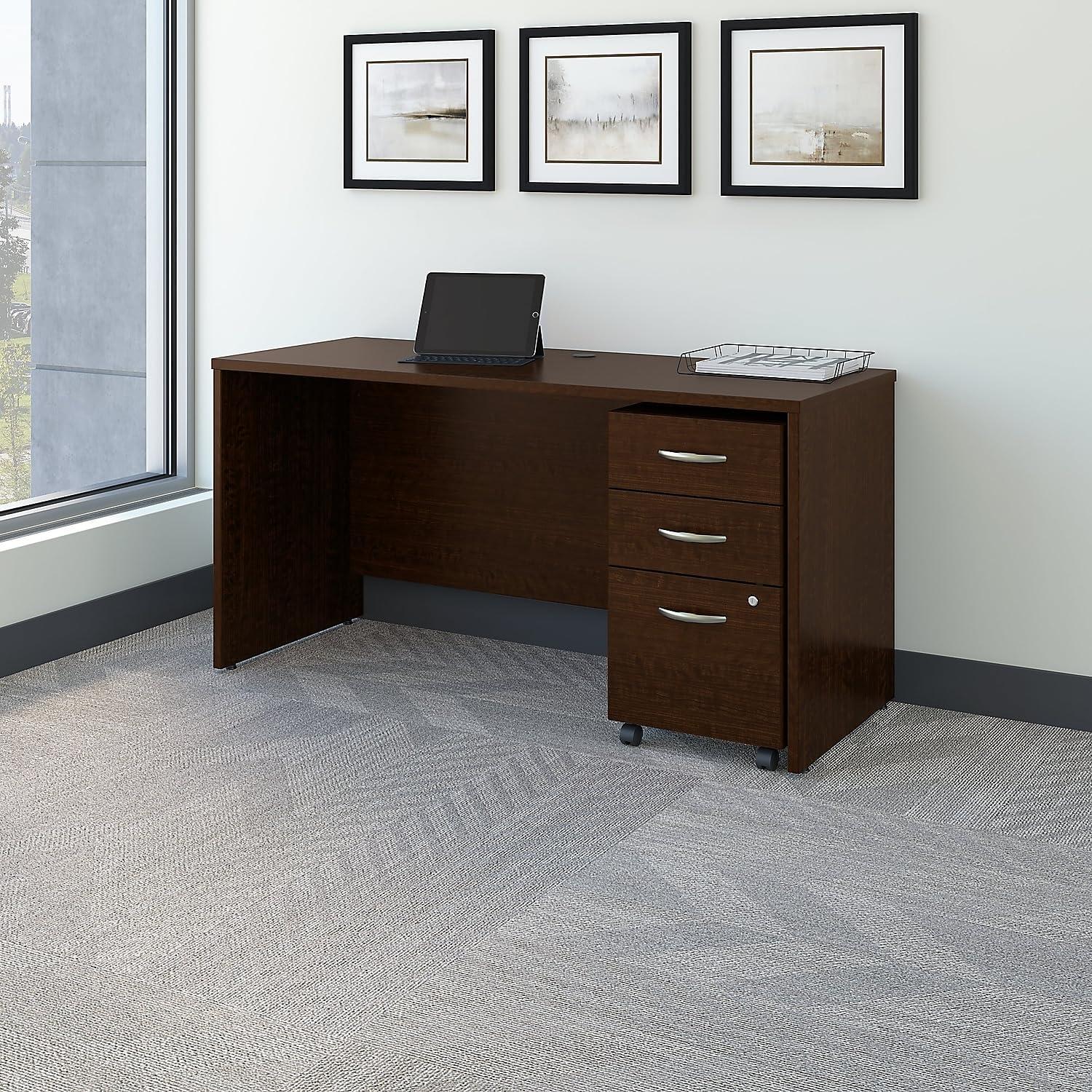 Mocha Cherry 60'' Wood Office Desk with Mobile Filing Cabinet