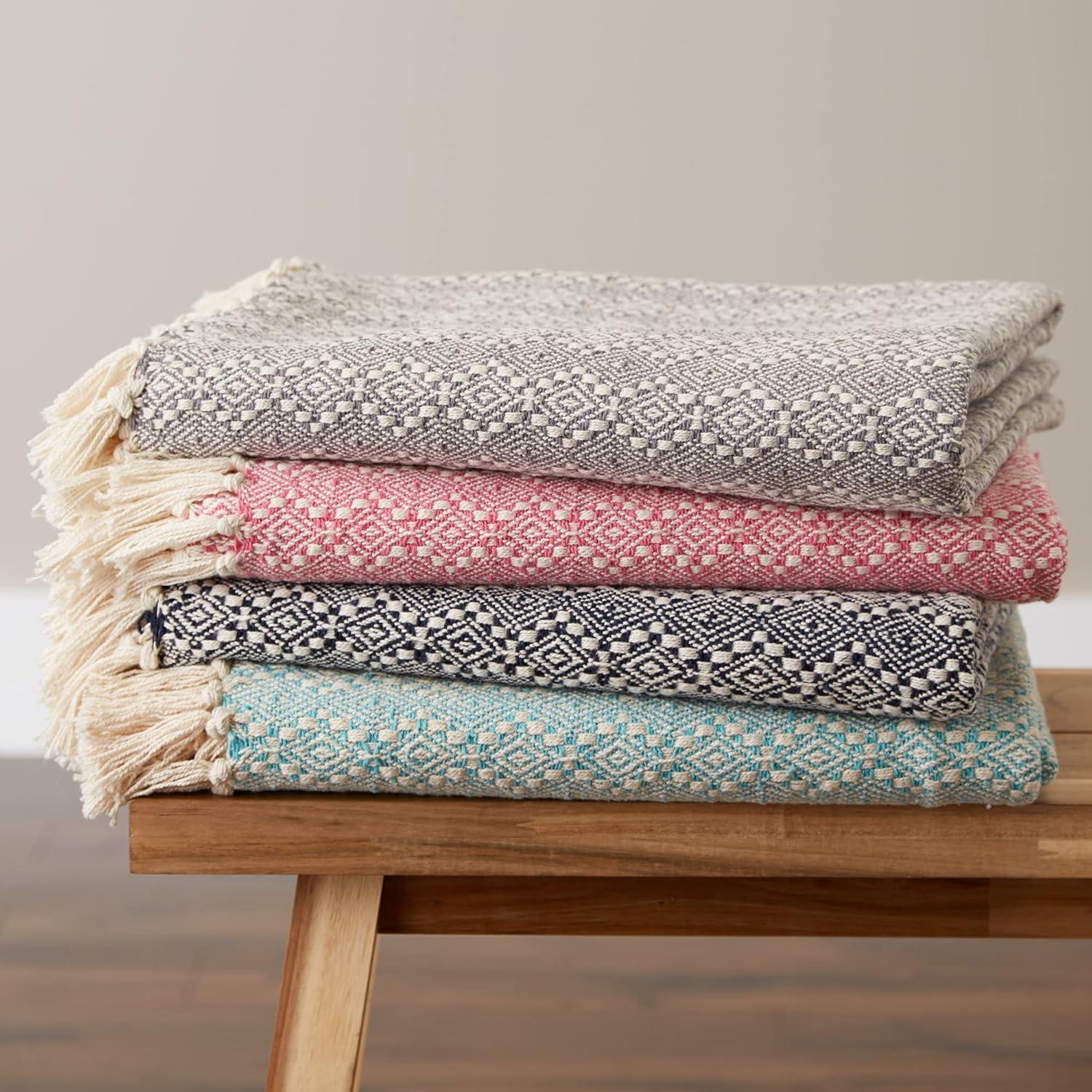 50"x60" Diamond Stitched Throw Blanket Rose - Design Imports: Cotton, Hypoallergenic, Woven Couch Accessory