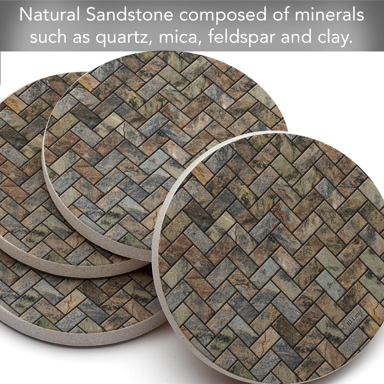 Thirstystone "Stone Herringbone" 4-Pack Natural Sandstone Coasters